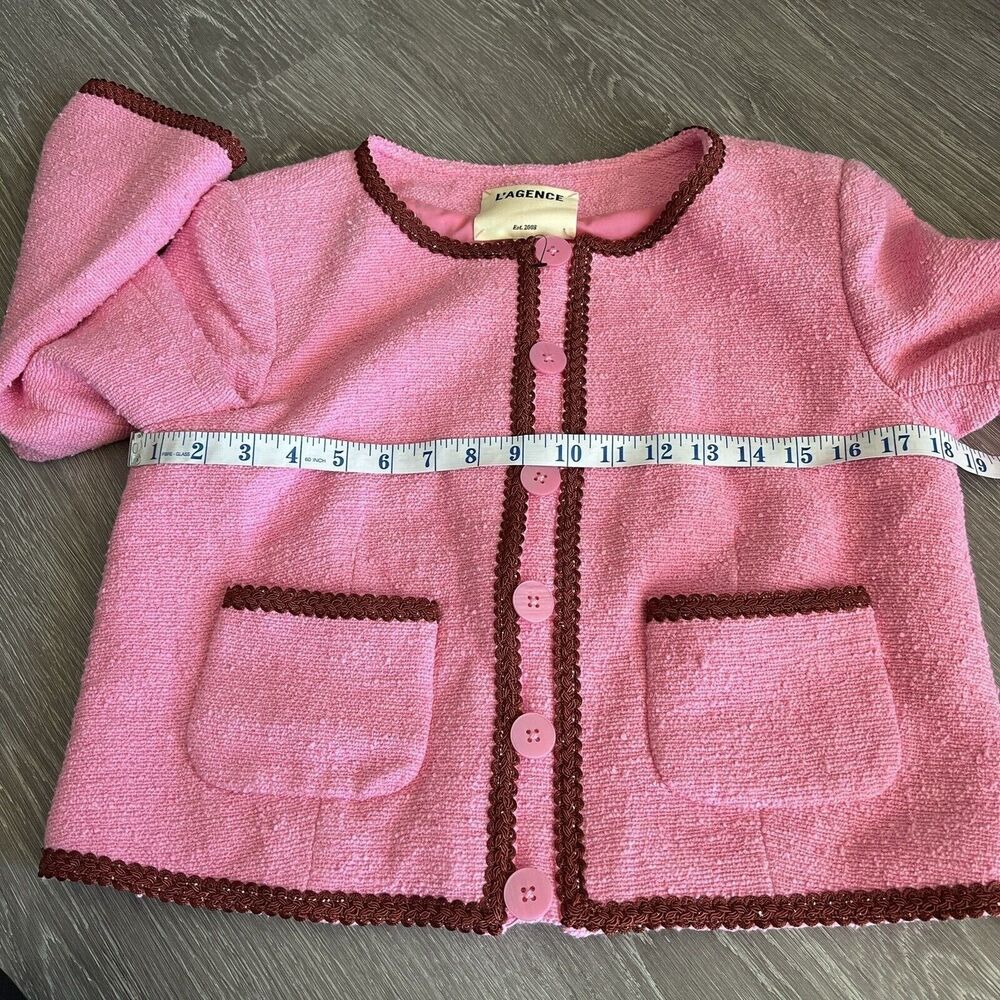 L’Agence Blazer Womens Size 4 Cropped Tweed Jacket Pink Button Closure - Picture 8 of 16